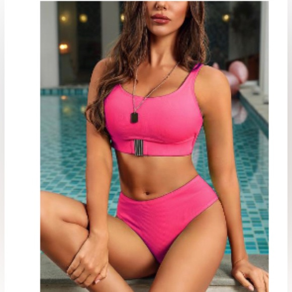 💓 2 PCS Ribbed Buckle Front Bikini Set💓